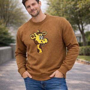 Bonobos Geoffrey Giraffe Sweatshirt Crewneck men’s size XL Brown "Toys R Us Kid"